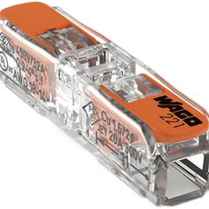 Connecteur de passage WAGO avec levier 2×4mm² 