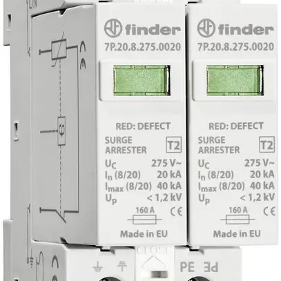 Protection surtension AMD Finder SPD type 2 pour réseaux TN-S monophasé 