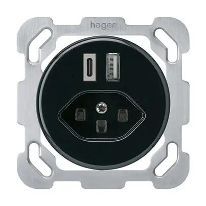 UP-USB-Ladesteckdose basico 18W PD 1×Typ A 1×Typ C Typ 23 m.Befestigungspl. sz 