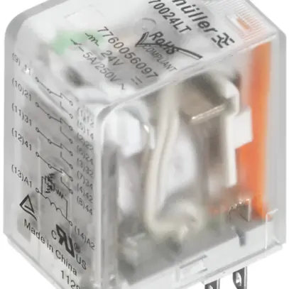 Relais Weidmüller, 24VDC, LED grün, 2 Wechsler mit Prüftaste, 250VAC, 10A 