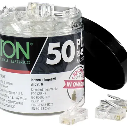 Set di spina di serraggio FANTON 50×RJ45 cat.6 schermato+10×manicotto antipiega 