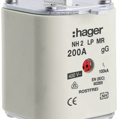 Fusible HPC Hager DIN2 400VAC 200A gG/gL avertisseur central inoxydable 