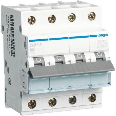 Disgiuntore Hager MCB 4P 415V tipo C 6A Icn 6kA 4UM 