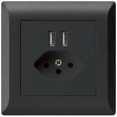 Prise ENC 2×USB & T13 kallysto.line 2400mA noir 