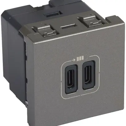 Presa di carica USB INS MOS 2×tipo-C, 3A 5V=15W, 2 moduli, magnesio 