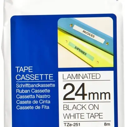 Cassette ruban Brother TZe-251 24mm×8m, blanc/noir 
