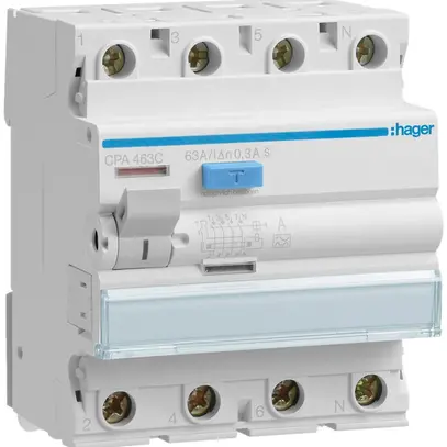 Interruttore differenziale Hager RCCB (RCD) 4P 400V 0.3A tipo A S 63A 4UM 