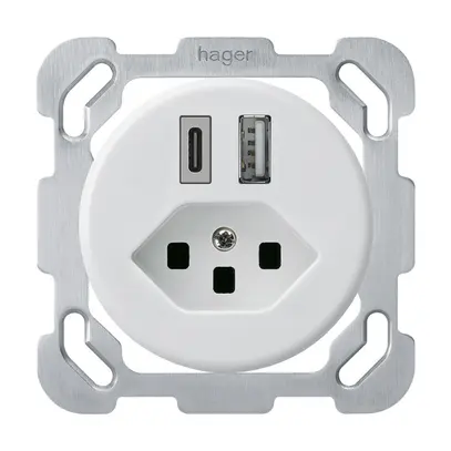 Presa di carica USB INC basico 18W PD 1×tipo A 1×tipo C T23 c.placca fiss. bi 