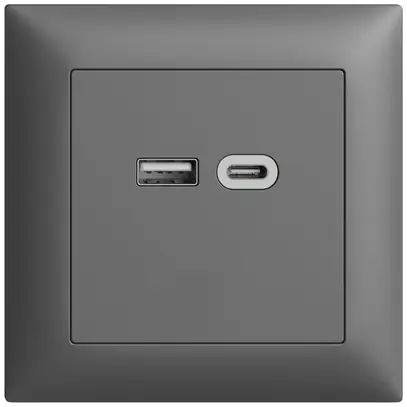 Prise ENC USB 18W type A + type C Feller EDIZIOdue FMI 230V 3600mA gris foncé 