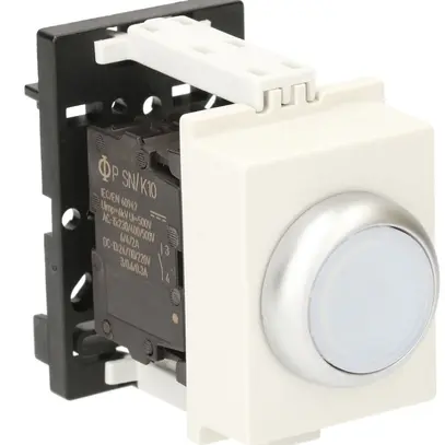 Poussoir lumineux AMD K&N, 230VAC, 1F 6A, 2UM, calotte blanc 