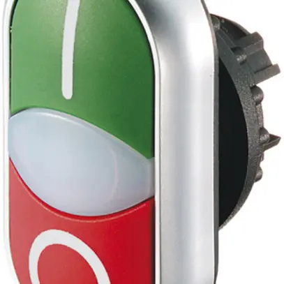 Pulsante doppio ETN RMQ piatto I/O verde/rosso, anello cromato 