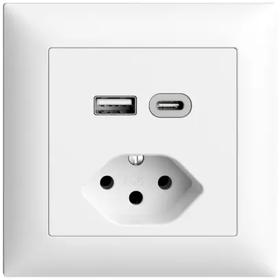 Presa INC USB tipo A+C + tipo 13 Feller EDIZIOdue FMI 230V 3000mA bianco 