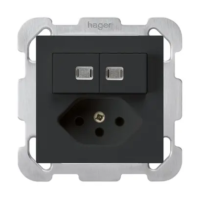 Combinazione luminosa INC 2×A-R/1P+T13 nero kallysto 2 lenti piastra fissaggio 