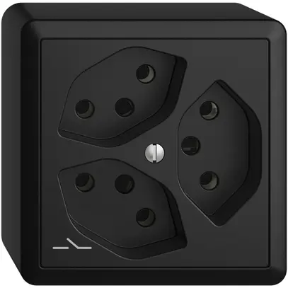 Presa AP EDIZIOdue 3×T13 nero 1×S con shutter 