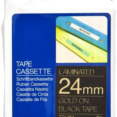 Cassette ruban Brother TZe-354 24mm×8m, noir/or 