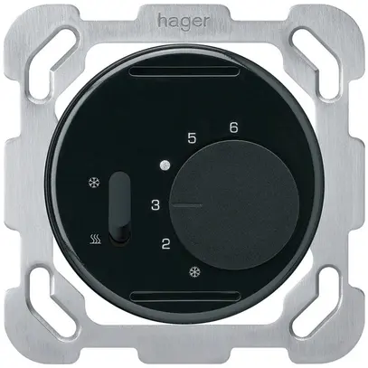 Thermostat ENC Hager basico B, avec interrupteur chauffage/refroidissement, noir 