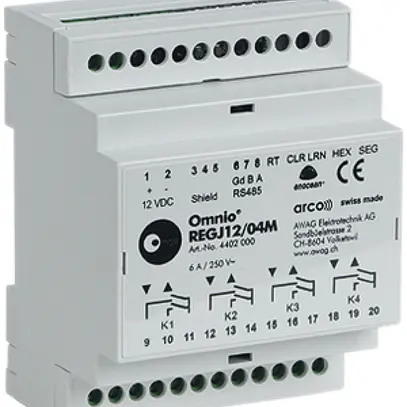 Actionneur de jalousie AMD Omnio REGJ12/04M 4 canaux 12VDC 4×2F 230VAC 6A, 4UM 