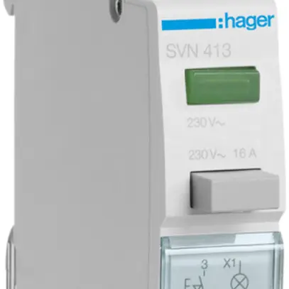 Interrupteur à poussoir AMD Hager SVN 16A 230V 1 fermeur 0O 1 inverseur LED vert 