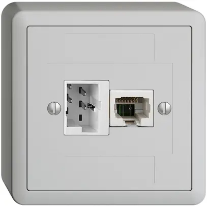 Presa AP 1×T+T,1×RJ45/u 4P EDIZIOdue ITplus ITM grigio chiaro 