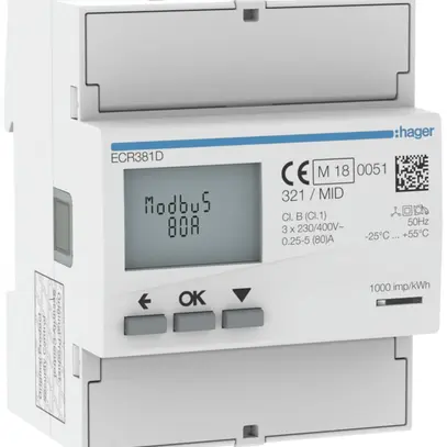 Compteur d'énergie AMD HA ECR381D 3P direct 80A Modbus MID import+export 2T+8T 
