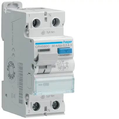 Interrupteur différentiel Hager RCCB (RCD) 2P 230V 0.3A type A HI S 80A 10kA 2UM 