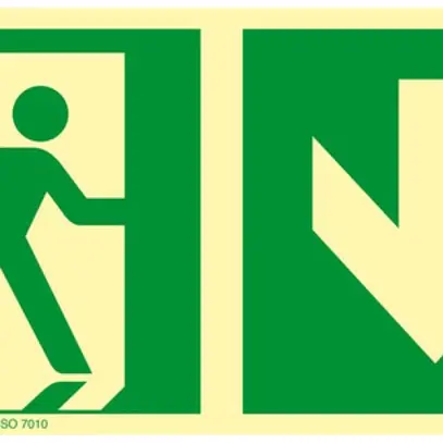 Piktogramm Rettungsweg nach unten, 150mm 