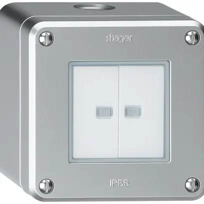 Interrupteur AP robusto IP55 schema 3/contact à poussoir 2×lumineux aluminium 