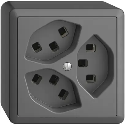 Prise AP 3×T23 16A EDIZIOdue gris foncé, avec bornes enf. 