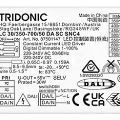 Alimentation LED Tridonic LC 5…30W 59V 350…700mA DALI 127×34×30mm 