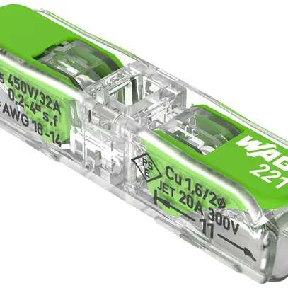 Borne de connexion WAGO Green Range 2L 0.34…4mm² avec levier vt transparent 