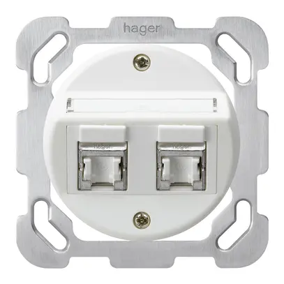 Insert prise ENC basico B cat.6 2×RJ45/s plaque de fixation s.oblique blanc 