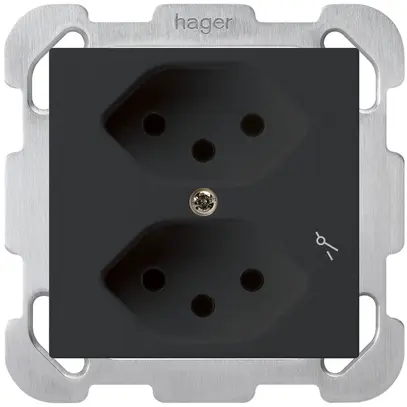 Prise ENC kallysto 2×T13/1 noir avec sécurité enfants avec plaque de fixation 