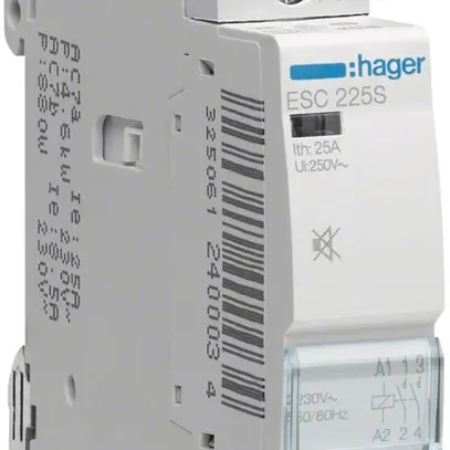 REG-Schütz Hager ESC 230VAC 2 Schliesser 0 Öffner 25A brummfrei 1TE 