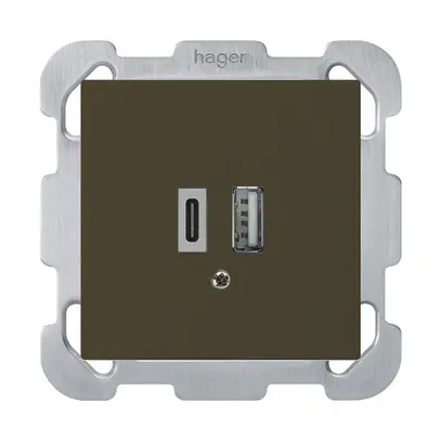 Presa di carica USB INC kallysto 18W PD 1×tipo A 1×tipo C c.placca fiss. marrone 