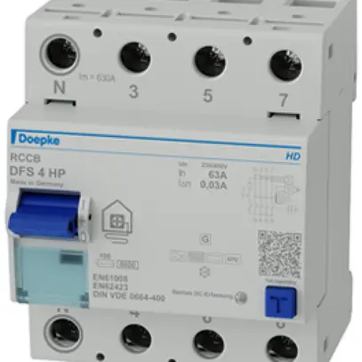 Interruttore differenziale Doepke DFS4 4P 400V 0.03A B HP 63A 6kA 4UM N sinistra 