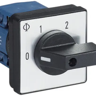 Interruttore rotativo INS K&N, 20A/690V -/2L, manopola ne, 48×48mm, Ø6mm "0-1-2" 