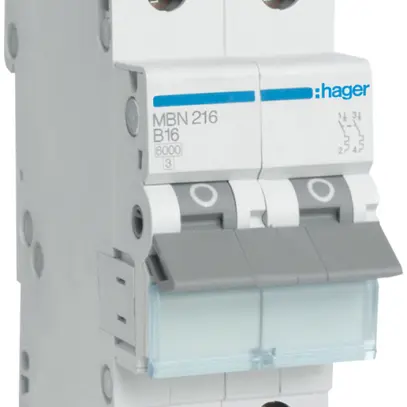 Disjoncteur Hager MCB 2P 415V type B 16A Icn 6kA 2UM 