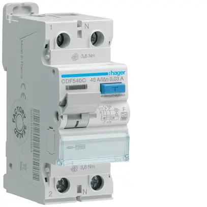 Interruttore differenziale Hager RCCB (RCD) 2P 400V 0.03A tipo F 40A 10kA 2UM 