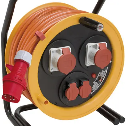 Enrouleur de câble Brobusta 380 Ø380mm 40m 5×2.5mm² 2×T25 2×CEE16 jaune IP44 