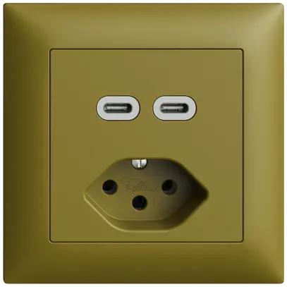 Presa INC USB 2×tipo C + tipo 13 Feller EDIZIOdue FMI 230V 3000mA olive 