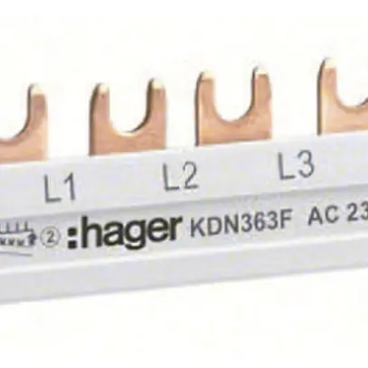 Pettine di raccordo Hager KDN 3P 3Ph forca 10mm² 63A L1L2L3-L1L2L3L1L2L3L1L2 bi 