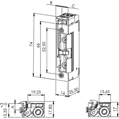 Türöffner BSW B3001--K, 10…24VUC, stromlos geschlossen, Radiusfalle 