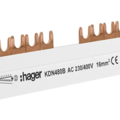 Peigne de raccordement Hager 4P 4L fourche 16mm² 80A 1000×56mm blanc 