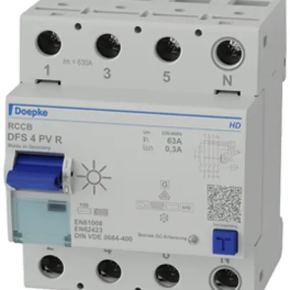 Interruttore differenziale Doepke DFS4 4P 400V 0.3A B PV 63A 6kA 4UM N destra 