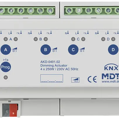 Attuatore-variatore KNX AMD MDT AKD-0401.02 4-can 250W 230VAC 6UM 