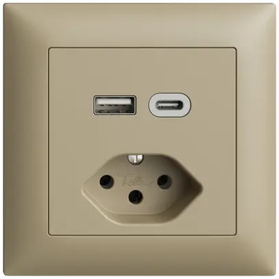 Presa INC USB tipo A+C + tipo 13 Feller EDIZIOdue FMI 230V 3000mA sand 