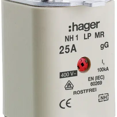 Fusible HPC Hager DIN1 400VAC 25A gG/gL avertisseur central inoxydable 