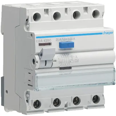 Interrupteur différentiel Hager RCCB (RCD) 4P 400V 0.03A type A 25A 4UM 