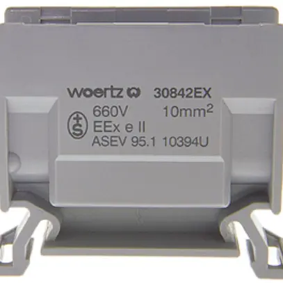 Borne de dérivation Woertz Ex 4…10mm² 57A 750V vis 2×1 rail DIN 35mm gris 