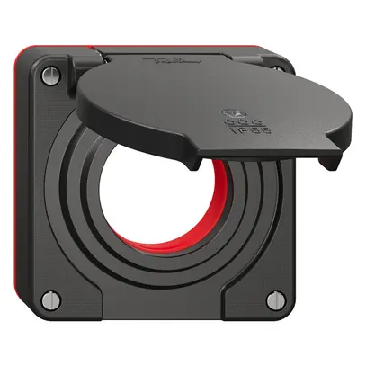 Coperchio c.coperchio ribalt.NEVO Ø42mm p.presa 1-volta ill. IP55 ne (guarn.ro) 